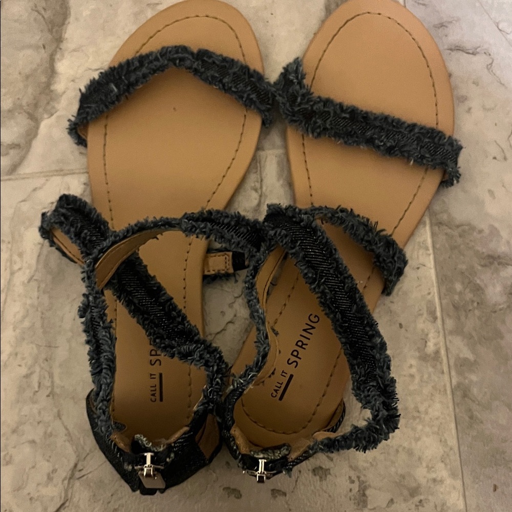 Soda Denim and Tan Strappy Sandals - Picture 10 of 16